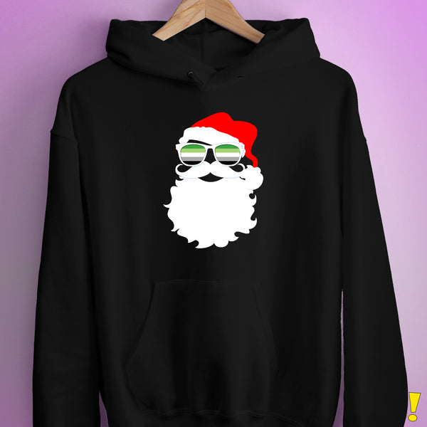 santa cutout aromanticSanta’s Aromantic Pride Flag Shades Hoodie - Black